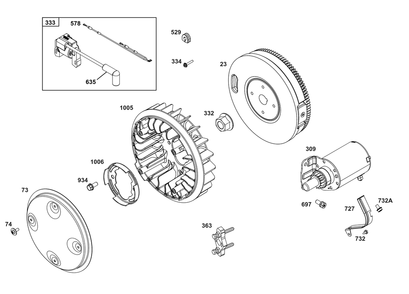 Flywheel/Ignition/Starter Group Diagram and Parts List for 356447-0718-G1 200000 - 399999 Briggs and Stratton Engine